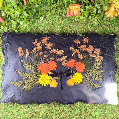 Decorative Tray with Dragonfly and Dried Flowers