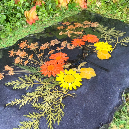 Decorative Tray with Dragonfly and Dried Flowers